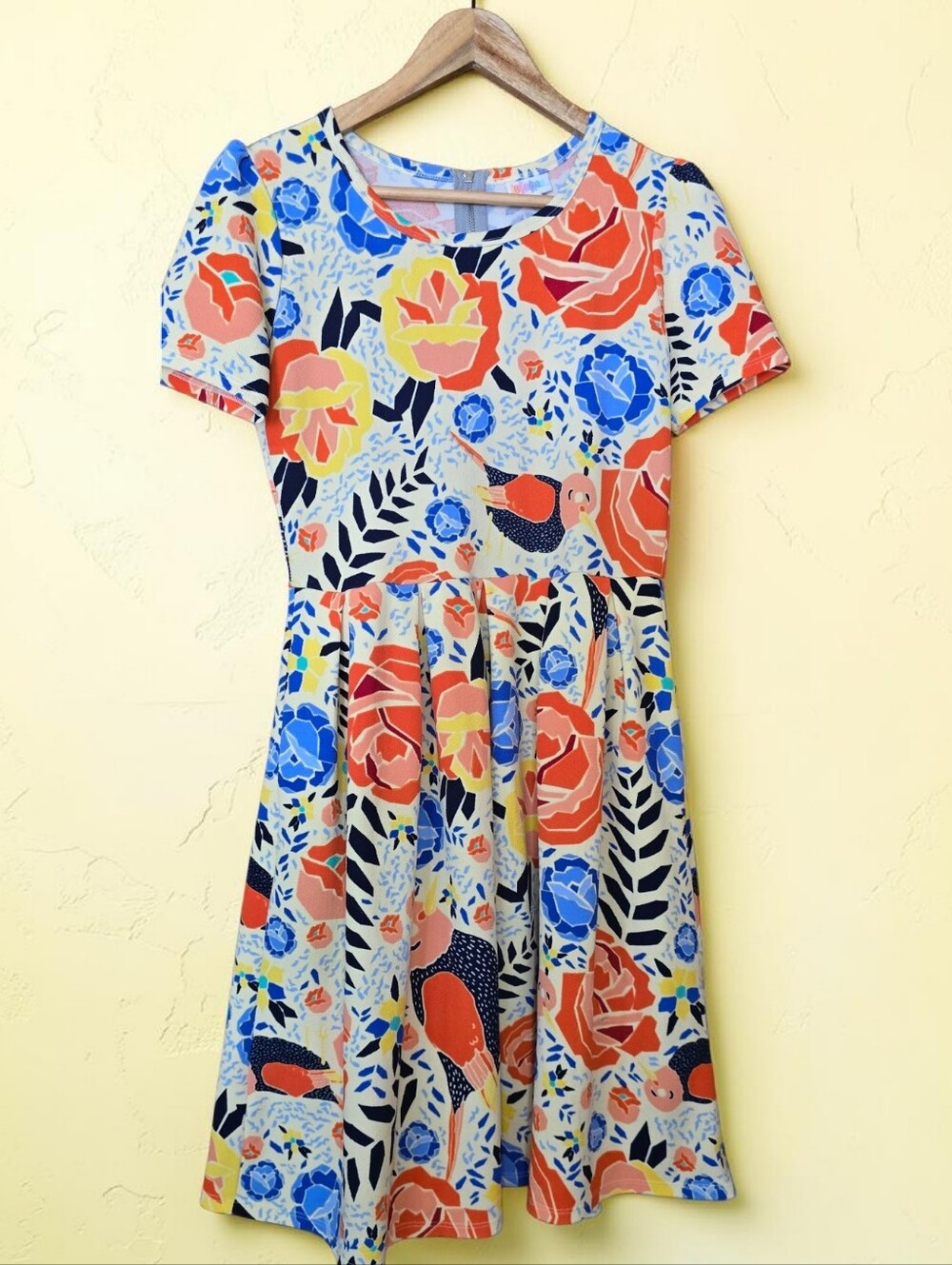 Lularoe Amelia Bird Bright Yellow Floral Dress Medium